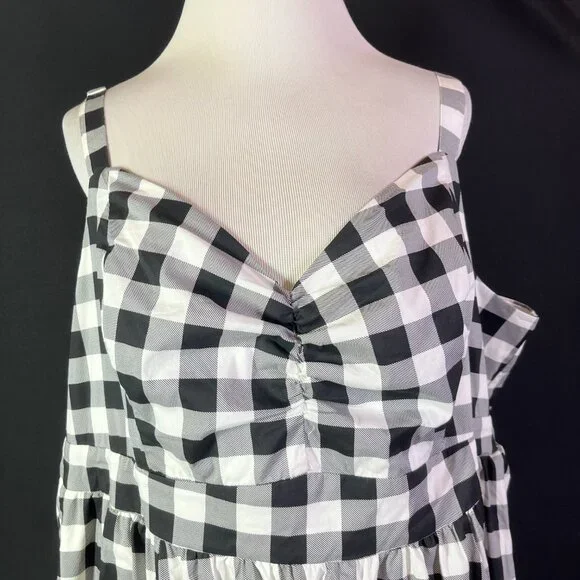NWT Retro Chic Torrid Size 4 Gingham Midi Poplin Fit & Flare Dress Black White - Picture 4 of 12